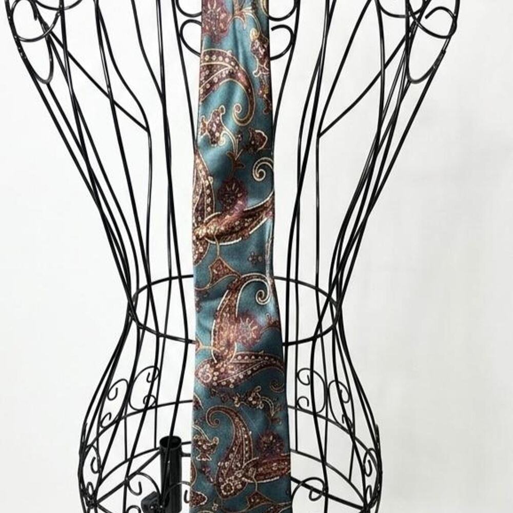 Kenneth Roberts 100% Silk Paisley Necktie, Teal, Purple, & Burgundy